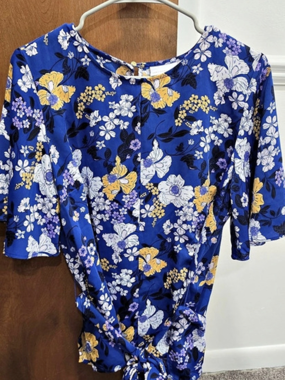 Liz Claiborne Floral Blouse in Blue & Yellow Size PL Like New